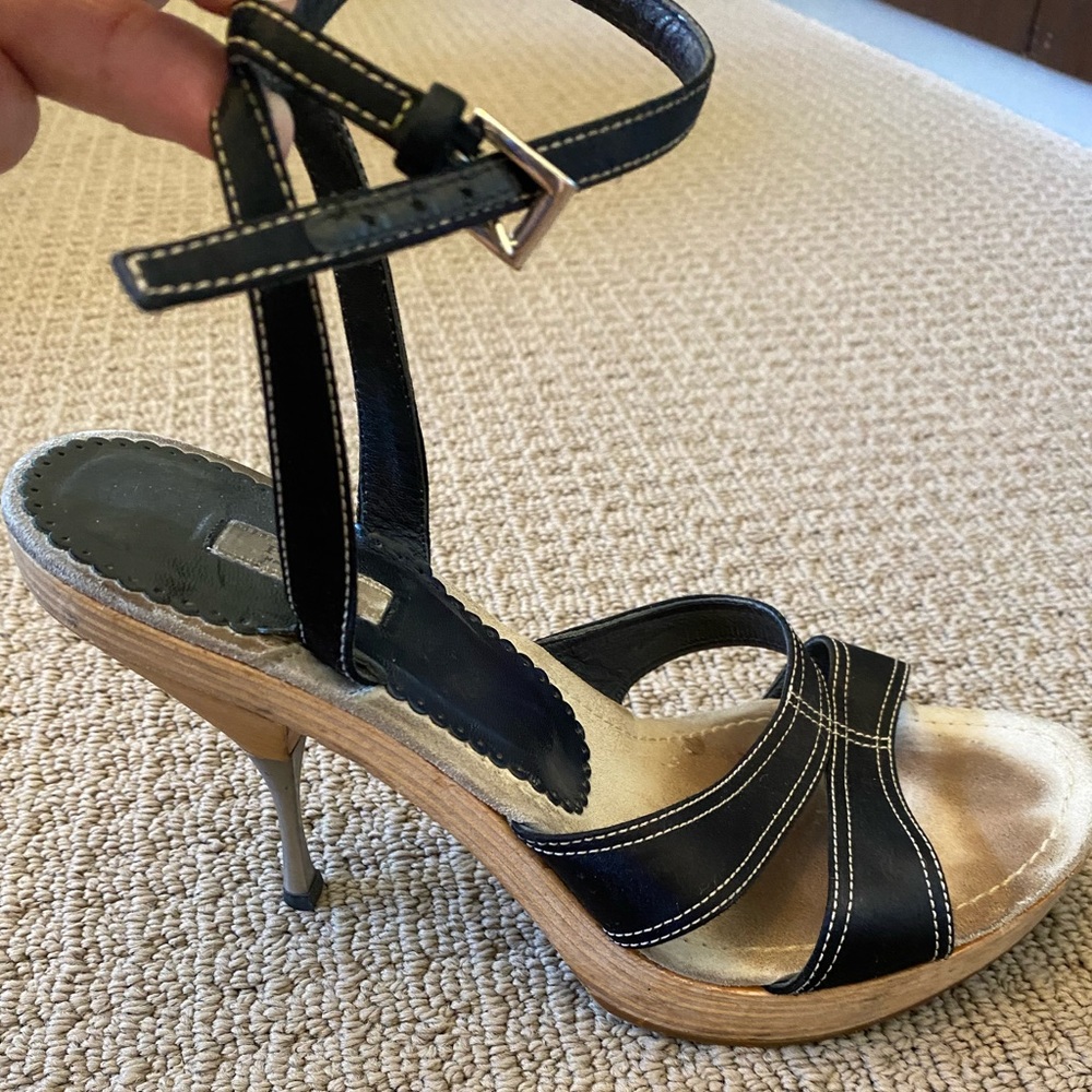Size 10 Prada leather , wood , metal heel , high heels